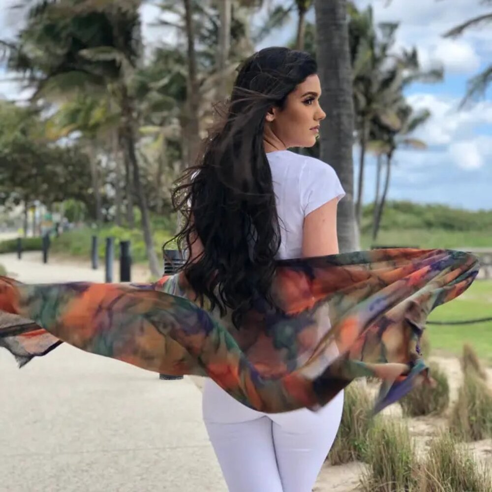 Hand Painted Merino Wool/Silk Scarf (WS1004A7)